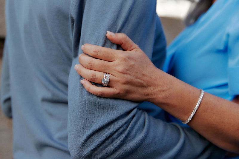 Model wearing diamond Panorama and Nova rings and diamond Jubilee bracelet