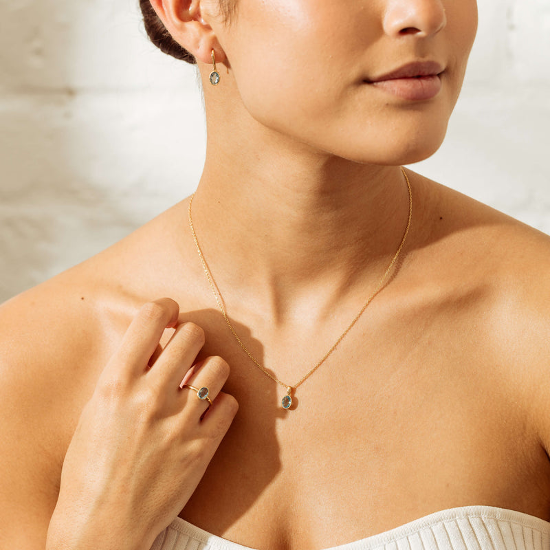 9ct Yellow Gold Blue Topaz Sandalwood Ring-Ring-Walker & Hall