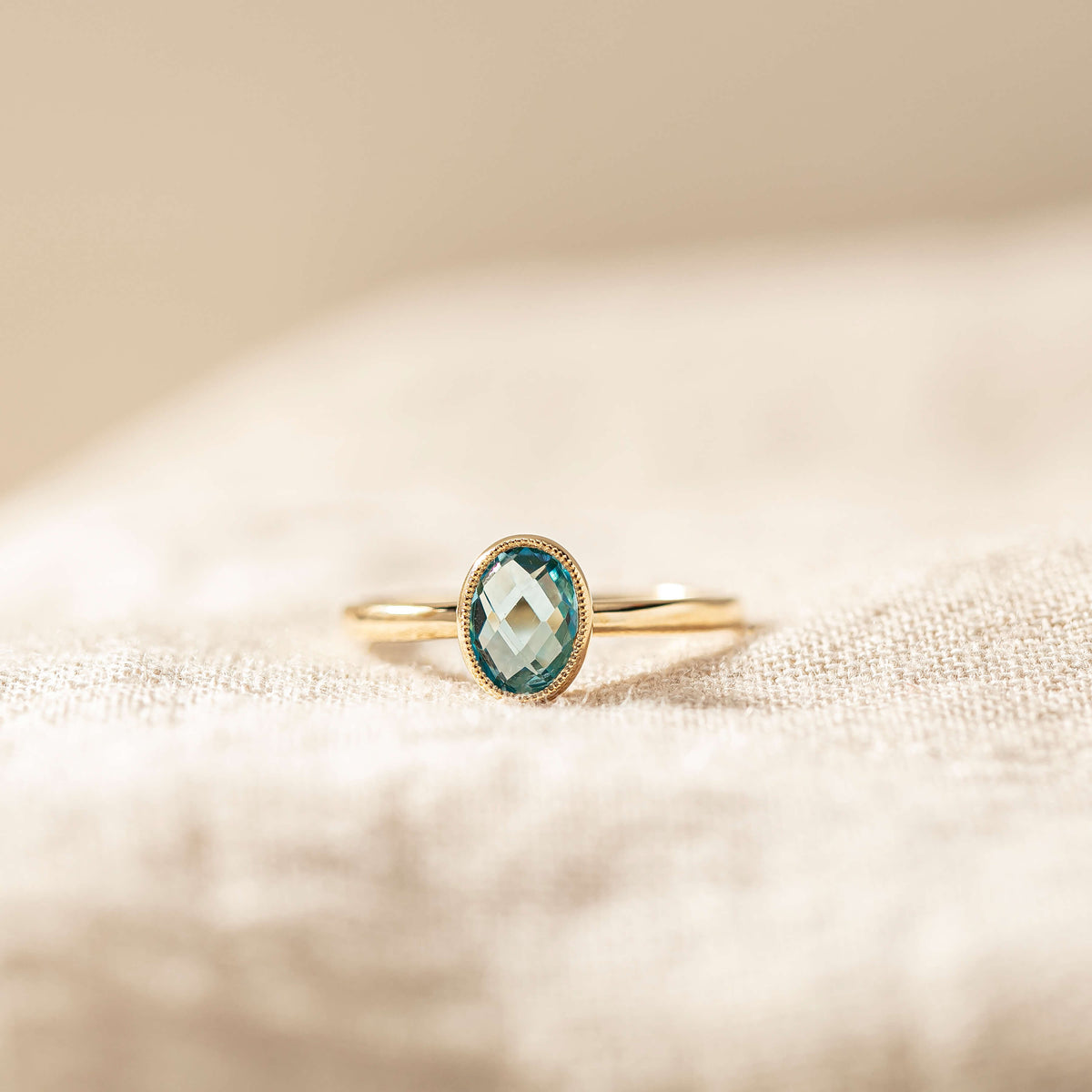 Yellow gold blue topaz sandalwood Essence Ring