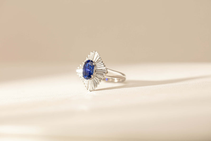 Vintage platinum sapphire and diamond ring