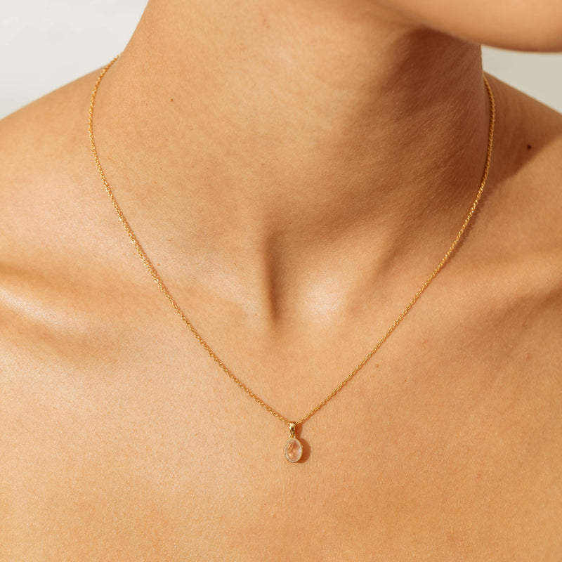 9ct Yellow Gold Rose Quartz Rosehip Pendant-Necklace-Walker & Hall