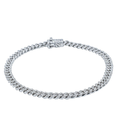 18ct White Gold 1.39ct Diamond Curb Link Bracelet-Bracelet-Walker & Hall