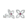 18ct White Gold Ruby & Diamond Flower Earrings-Earrings-Walker & Hall