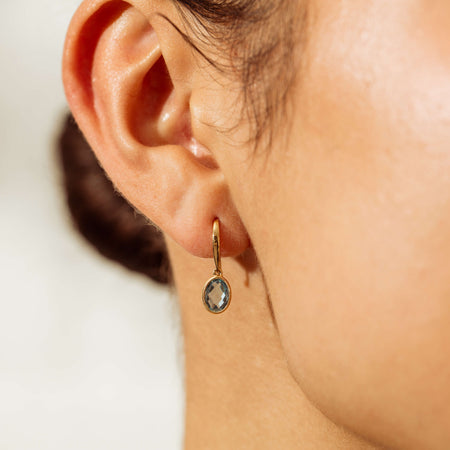 9ct Yellow Gold Blue Topaz Sandalwood Earrings-Earrings-Walker & Hall