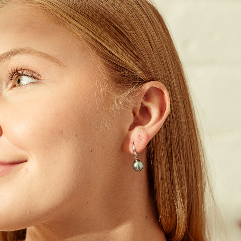 9ct White Gold Tahitian Black Pearl Drop Earrings-Earrings-Walker & Hall