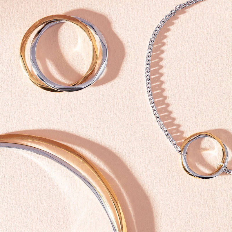 Sterling Silver & 9ct Yellow Gold Mini Entwined Bracelet-Bracelet-Walker & Hall