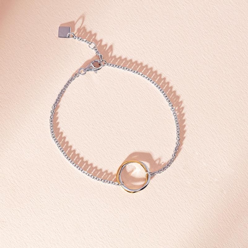 Sterling Silver & 9ct Yellow Gold Mini Entwined Bracelet-Bracelet-Walker & Hall