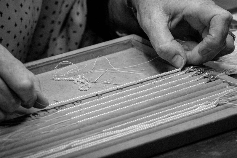 Pearl bracelet being restrung