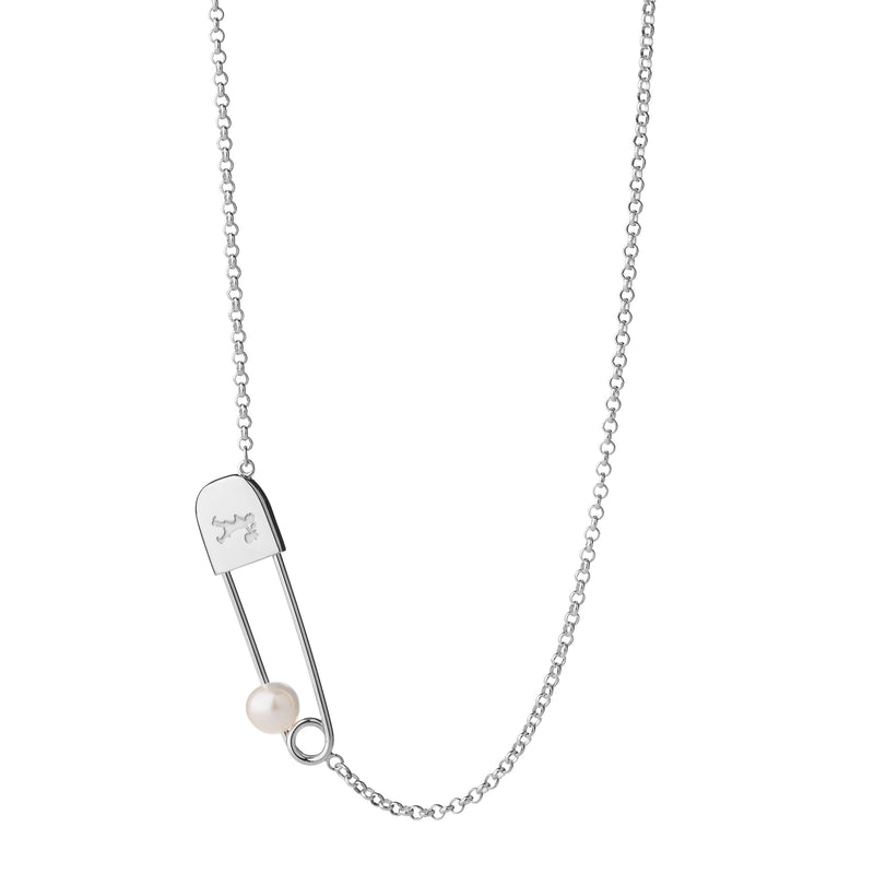 Karen Walker Runaway Safety Pin Necklace - Sterling Silver & Pearl-Necklace-Walker & Hall