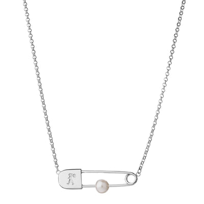 Karen Walker Runaway Safety Pin Necklace - Sterling Silver & Pearl-Necklace-Walker & Hall