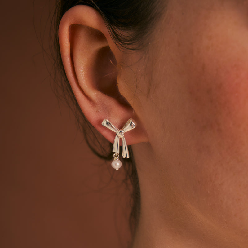Karen Walker Pearl Bow Earrings - Sterling Silver - Earrings - Walker & Hall