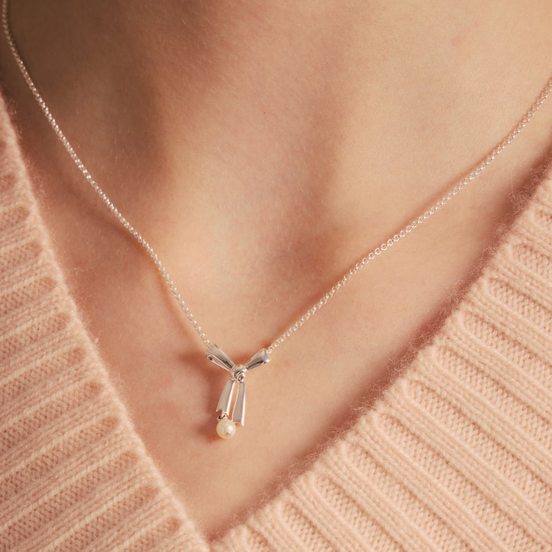 Karen Walker Pearl Bow Necklace - Sterling Silver - Necklace - Walker & Hall