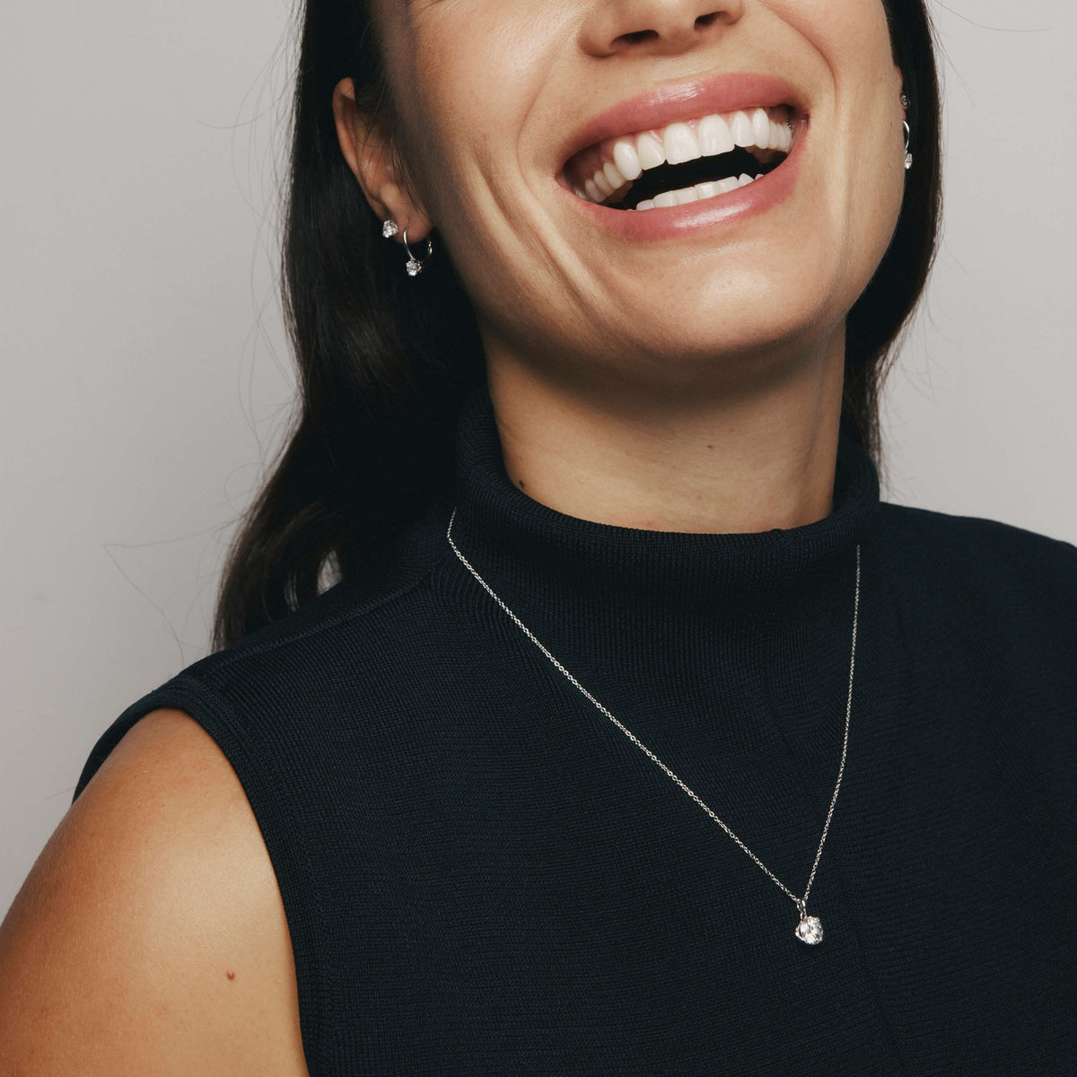 Model wearing Natural Diamond Blossom Pendant