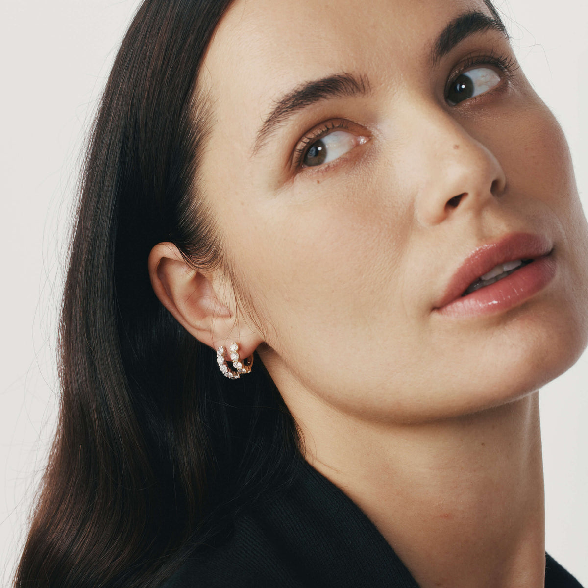 Model wearing Natural Diamond Panorama Hoop Earrings