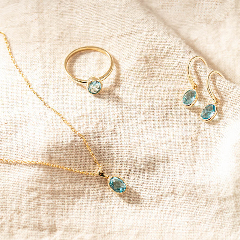 9ct Yellow Gold Blue Topaz Sandalwood Ring-Ring-Walker & Hall