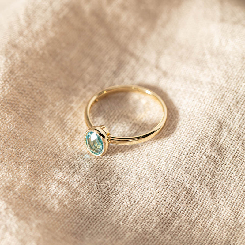 9ct Yellow Gold Blue Topaz Sandalwood Ring-Ring-Walker & Hall