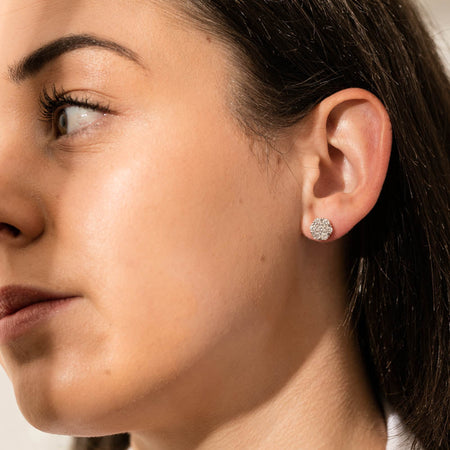 18ct White Gold 1.23ct Diamond Lotus Stud Earrings-Earrings-Walker & Hall