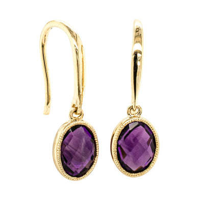9ct Yellow Gold Amethyst Lavender Earrings-Earrings-Walker & Hall