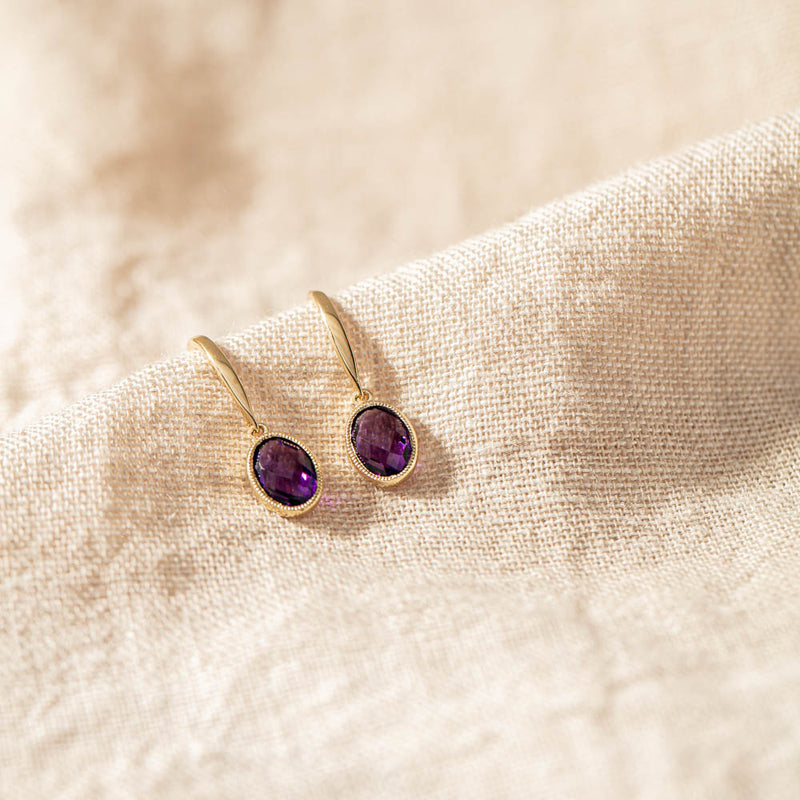 9ct Yellow Gold Amethyst Lavender Earrings-Earrings-Walker & Hall
