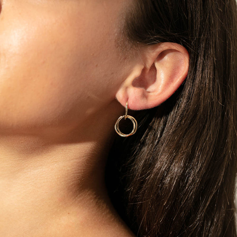 9ct Yellow Gold Mini Entwined Hook Earrings-Earrings-Walker & Hall