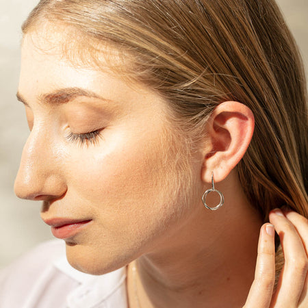 Sterling Silver Mini Entwined Hook Earrings-Earrings-Walker & Hall