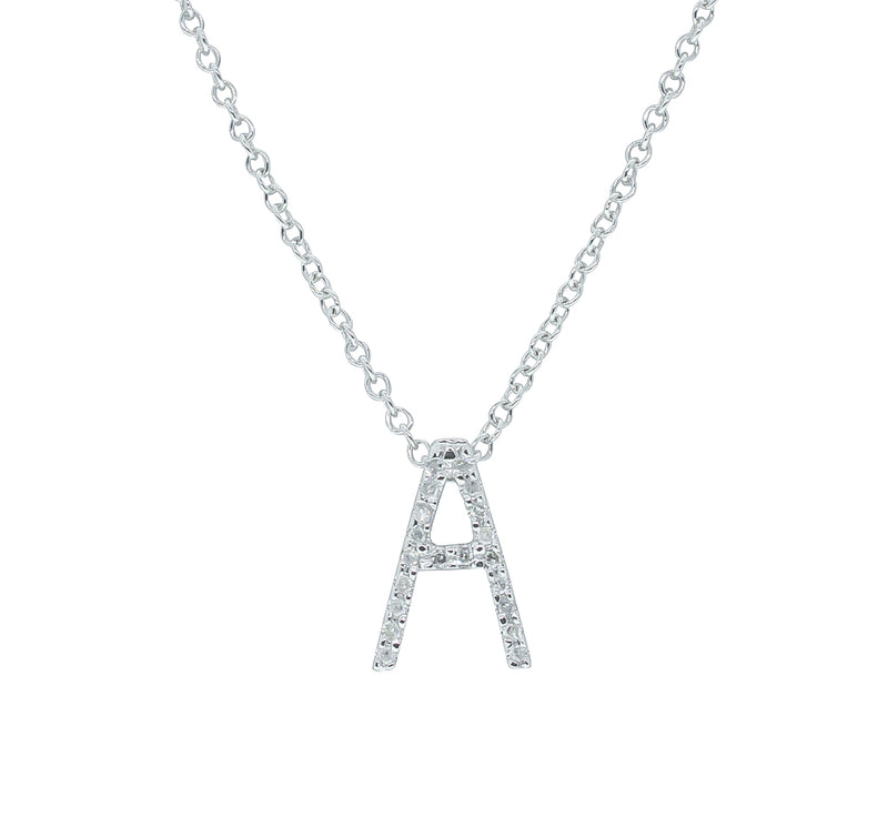 9ct White Gold Diamond Letter Pendant-Necklace-Walker & Hall