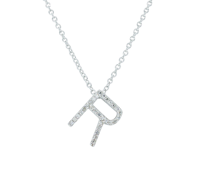 9ct White Gold Diamond Letter Pendant-Necklace-Walker & Hall