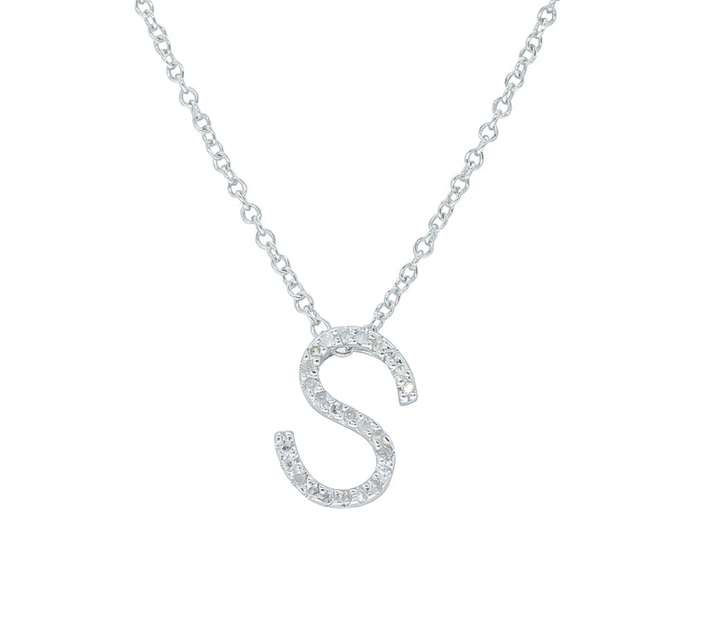 9ct White Gold Diamond Letter Pendant-Necklace-Walker & Hall