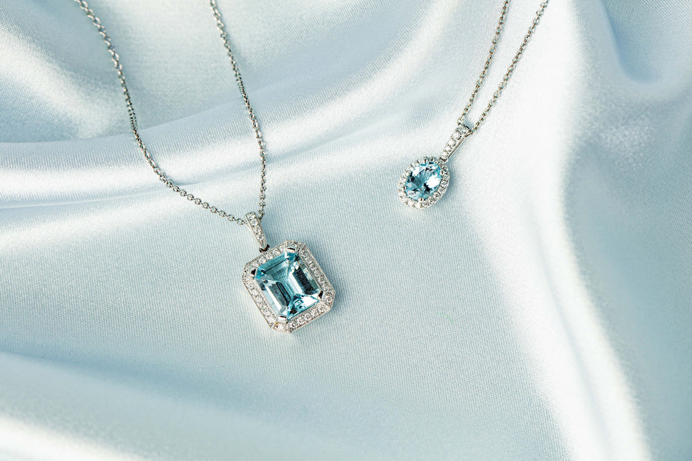 Natural Diamond and Aquamarine Pendants