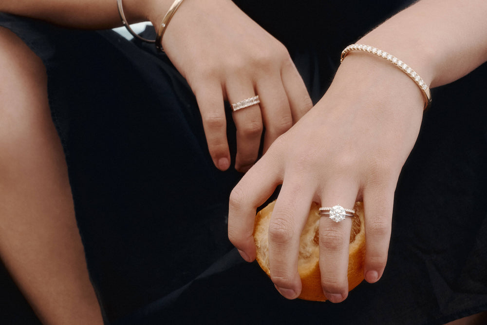 Model wearing Natural Diamond Rings and Bracelets