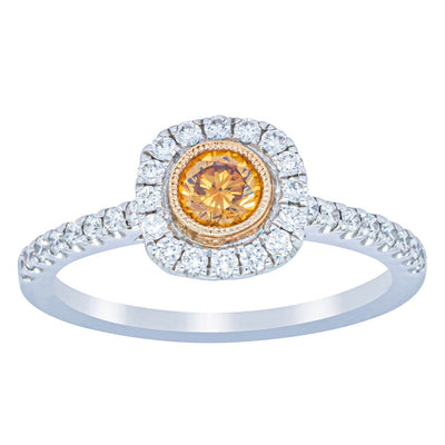18ct White & Rose Gold Yellow Diamond Ring-Ring-Walker & Hall