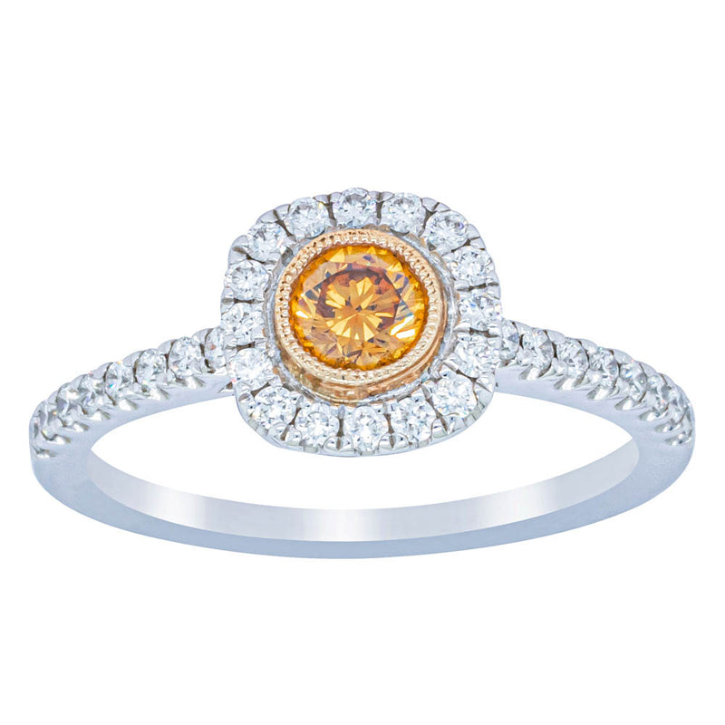 18ct White & Rose Gold Yellow Diamond Ring-Ring-Walker & Hall
