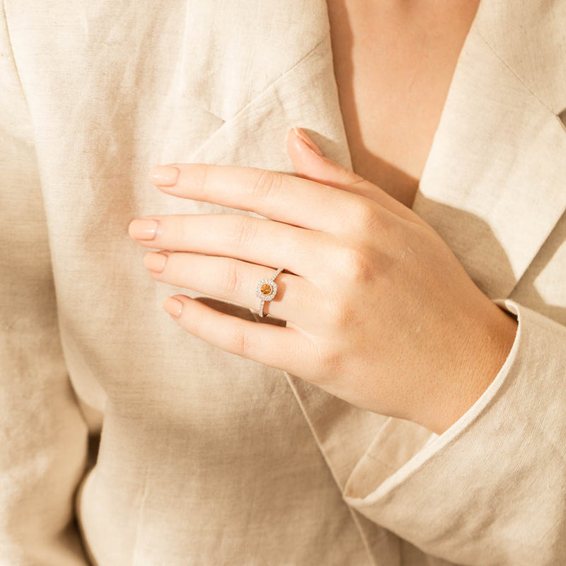 18ct White & Rose Gold Yellow Diamond Ring-Ring-Walker & Hall