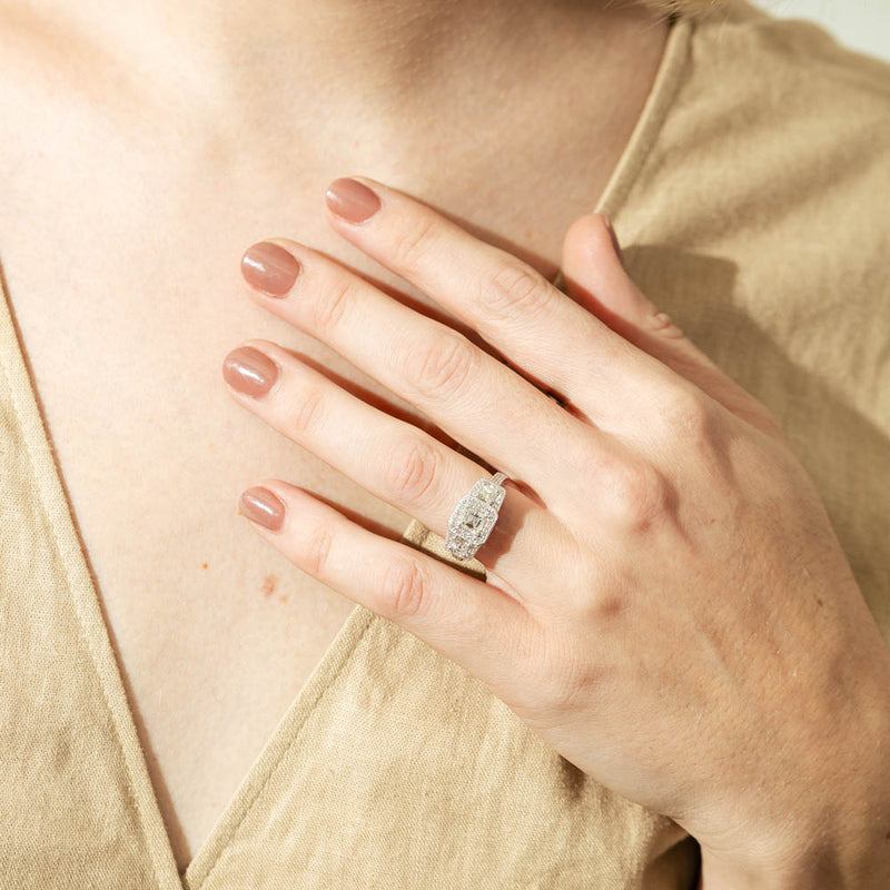 18ct White Gold Emerald Cut Diamond Ring-Ring-Walker & Hall