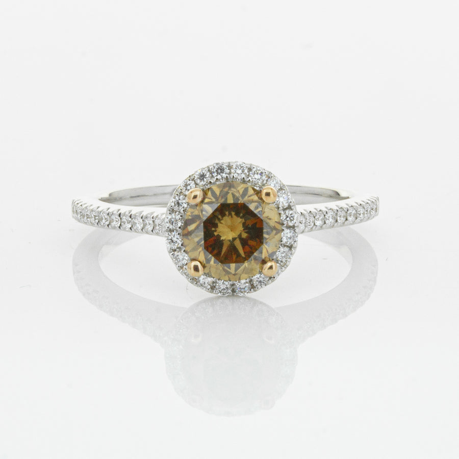 18ct White Gold Mocha Diamond Halo Ring-Ring-Walker & Hall