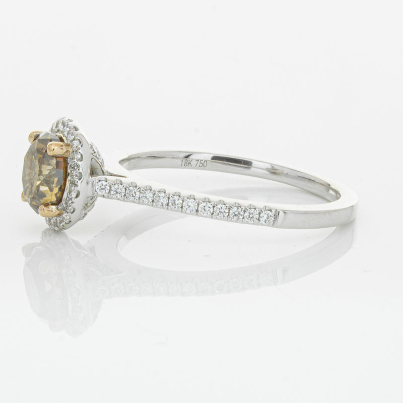 18ct White Gold Mocha Diamond Halo Ring-Ring-Walker & Hall