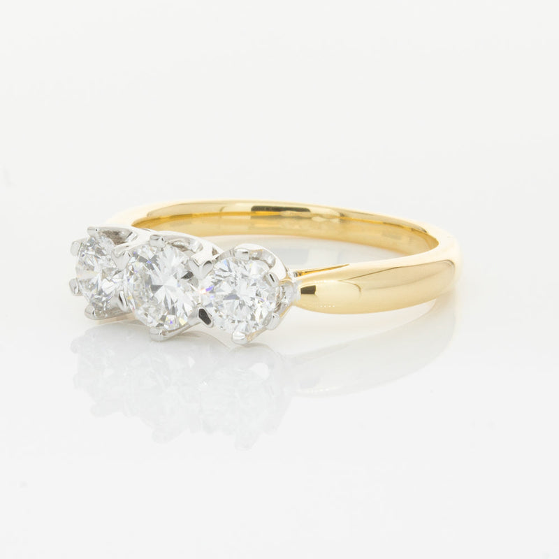 18ct Yellow Gold 1.05ct Diamond Trilogy Ring-Ring-Walker & Hall