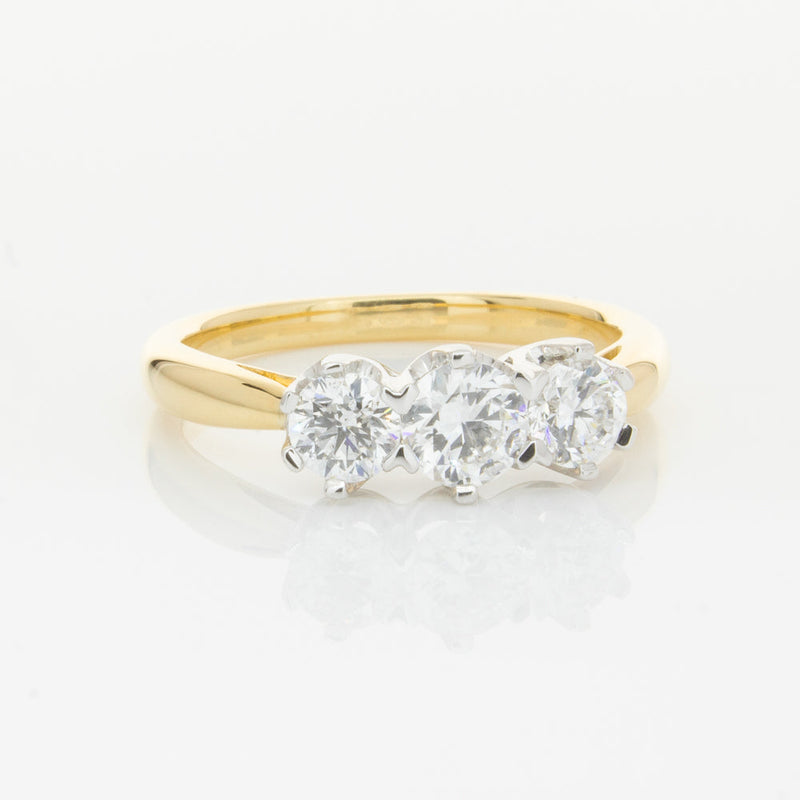 18ct Yellow Gold 1.05ct Diamond Trilogy Ring-Ring-Walker & Hall