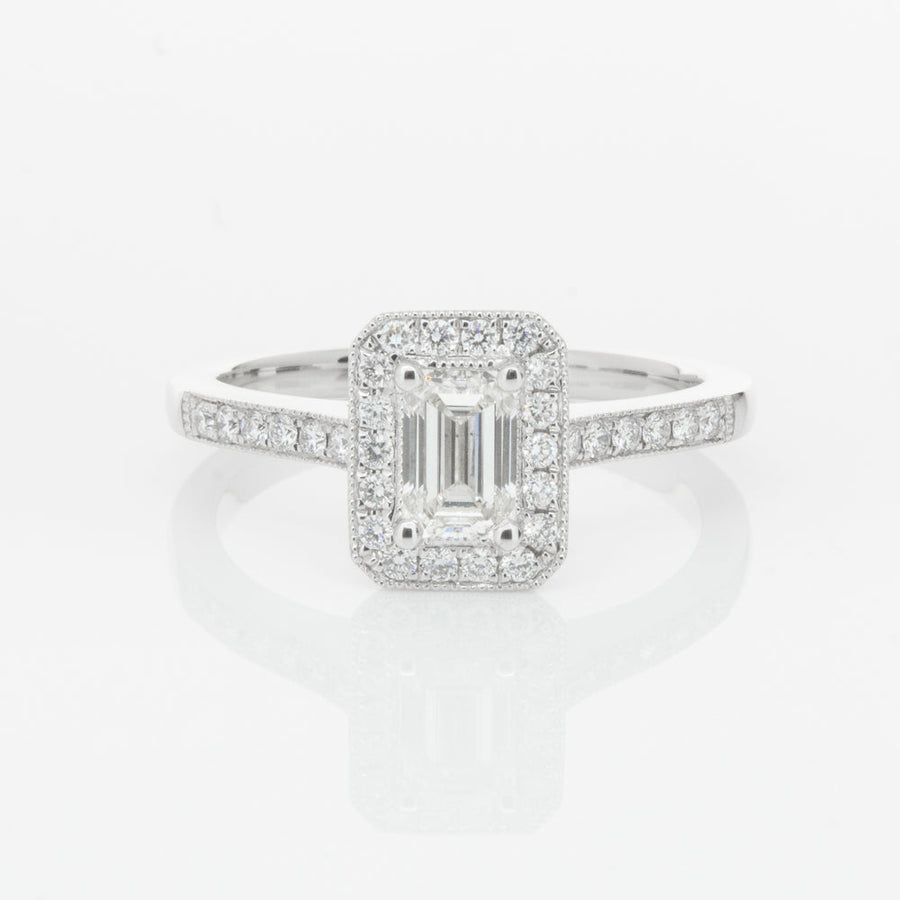 18ct White Gold .49ct Emerald Cut Diamond Aria Ring-Ring-Walker & Hall
