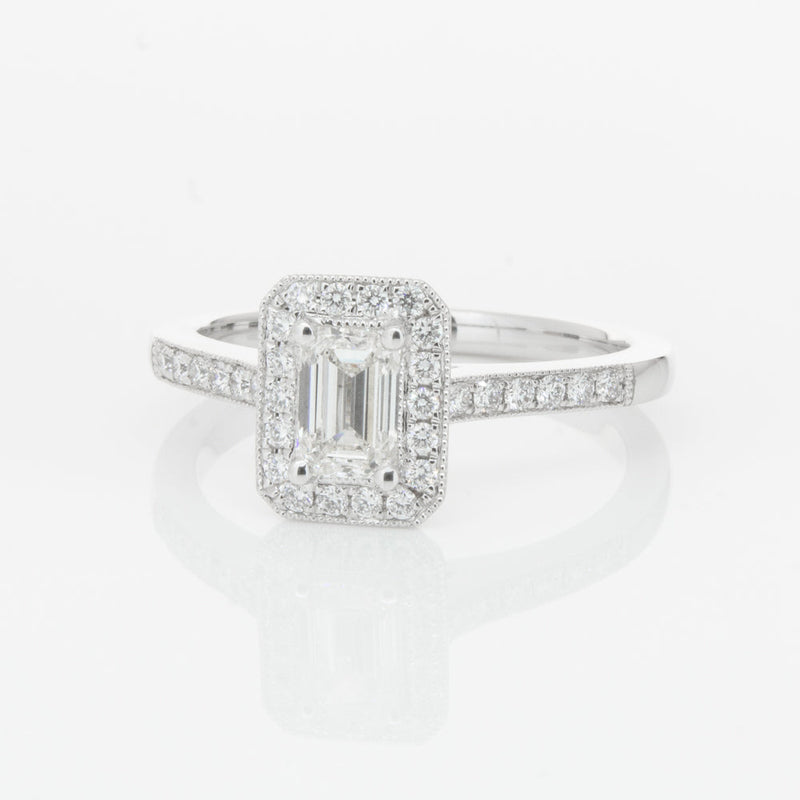 18ct White Gold .49ct Emerald Cut Diamond Aria Ring-Ring-Walker & Hall