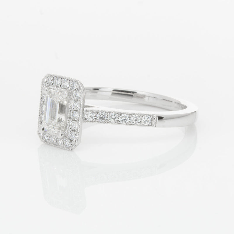 18ct White Gold .49ct Emerald Cut Diamond Aria Ring-Ring-Walker & Hall