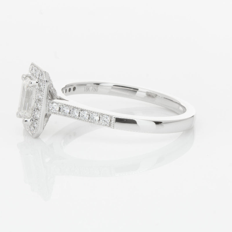 18ct White Gold .49ct Emerald Cut Diamond Aria Ring-Ring-Walker & Hall
