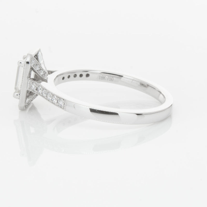18ct White Gold .49ct Emerald Cut Diamond Aria Ring-Ring-Walker & Hall
