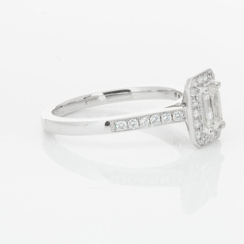 18ct White Gold .49ct Emerald Cut Diamond Aria Ring-Ring-Walker & Hall
