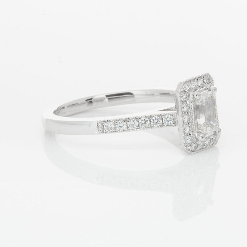 18ct White Gold .49ct Emerald Cut Diamond Aria Ring-Ring-Walker & Hall