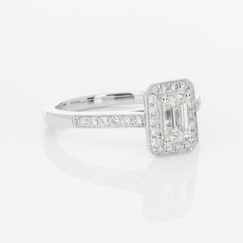 18ct White Gold .49ct Emerald Cut Diamond Aria Ring-Ring-Walker & Hall