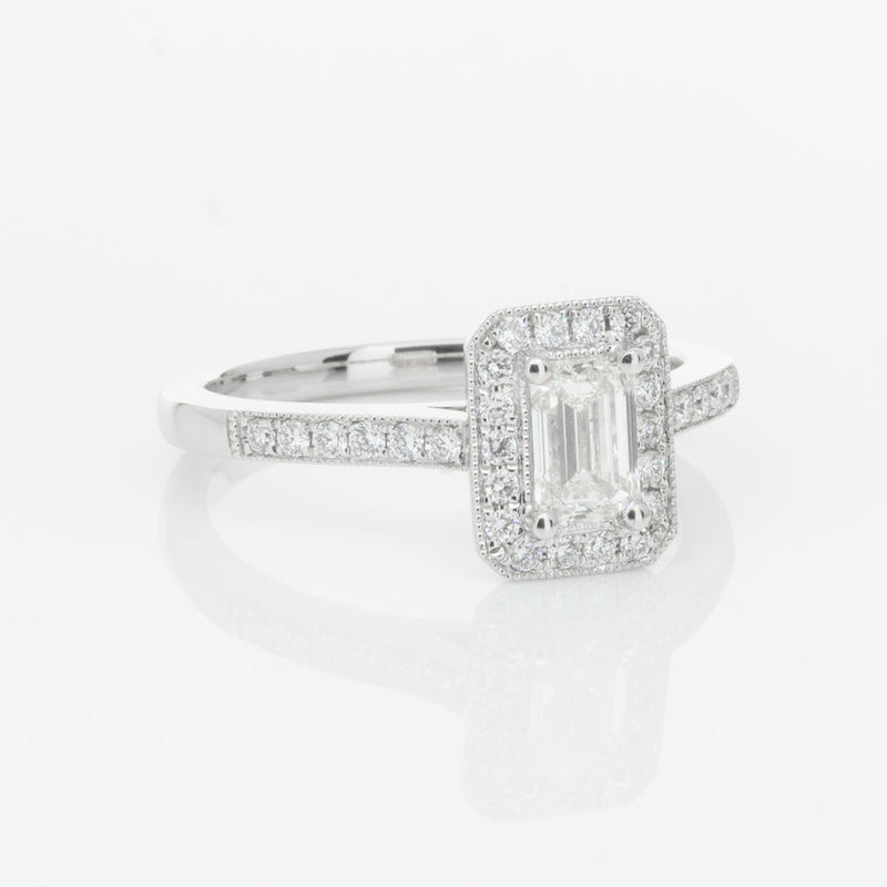 18ct White Gold .49ct Emerald Cut Diamond Aria Ring-Ring-Walker & Hall