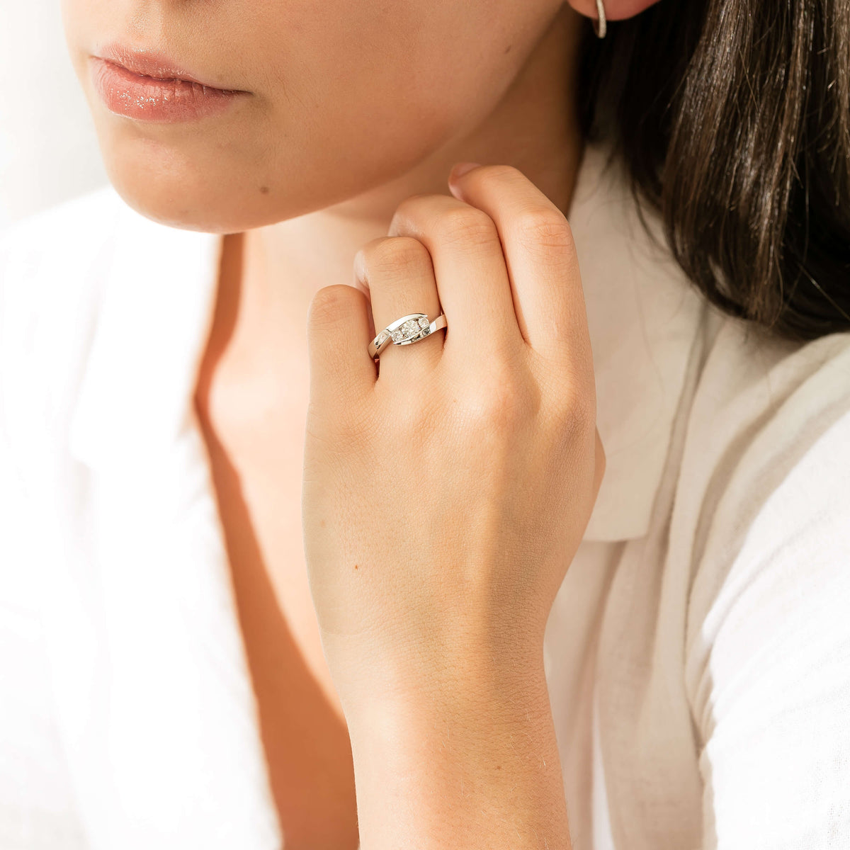 Model wearing Diamond Equinox Ring