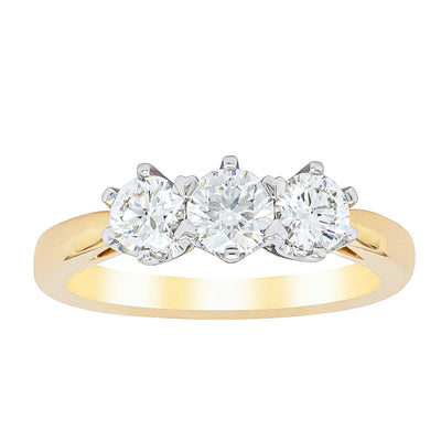 18ct Yellow Gold 1.03ct Diamond Trilogy Ring-Ring-Walker & Hall