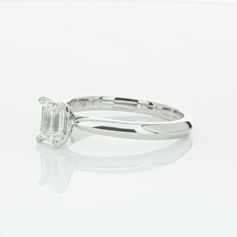 18ct White Gold .73ct Emerald Cut Diamond Venetian Ring-Ring-Walker & Hall
